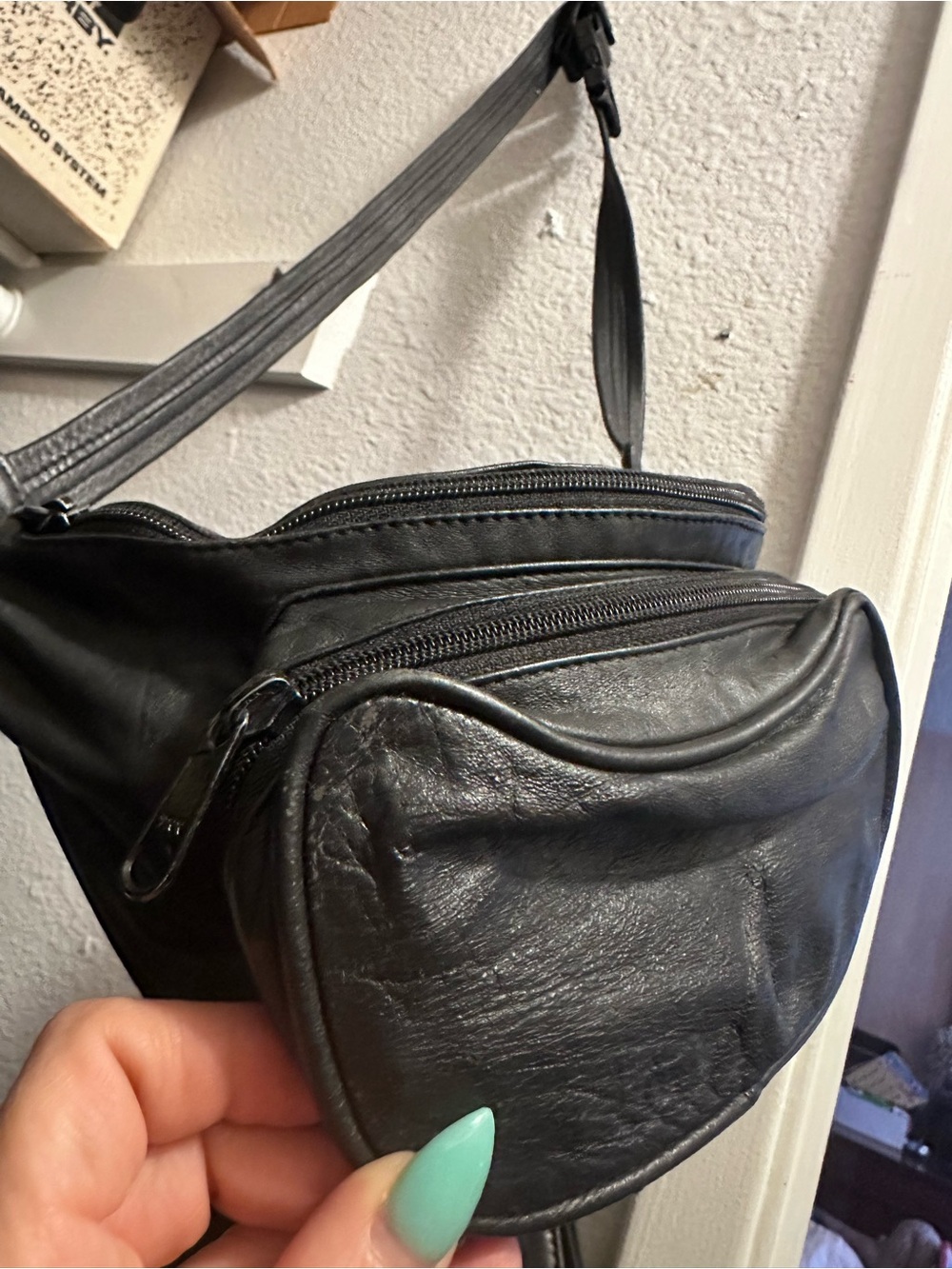 Sleek Black Crescent Leather Fanny pack